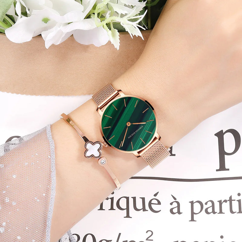 Relógio Feminino pulseira de couro preta Moda Verde mais opções