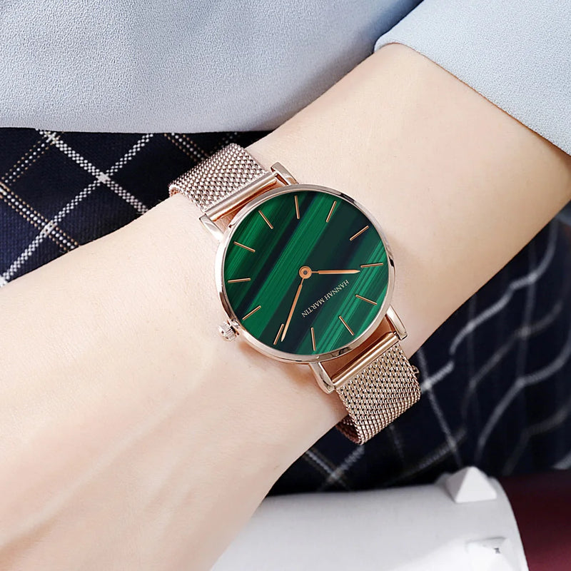 Relógio Feminino pulseira de couro preta Moda Verde mais opções